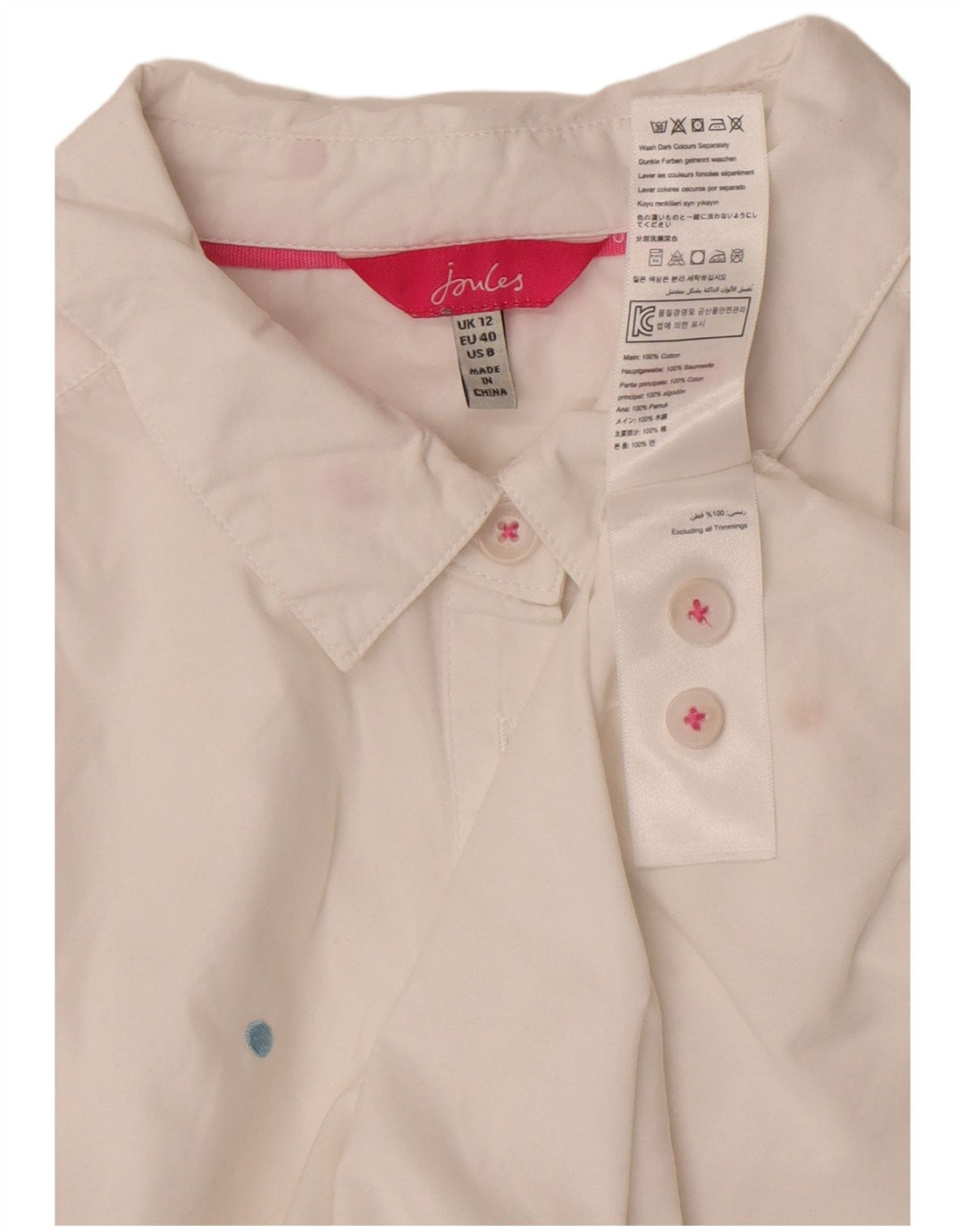 Joules Damen Pullover-Hemd UK 12 Mittelweiß gepunktete Baumwolle