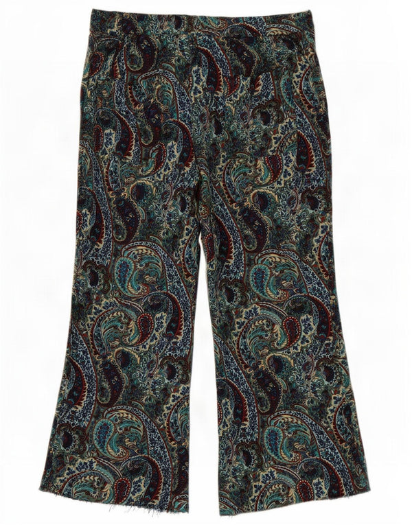 Zara Damen-Hose mit weitem Bein, mittelgroß, W28, L24, grünes Paisleymuster