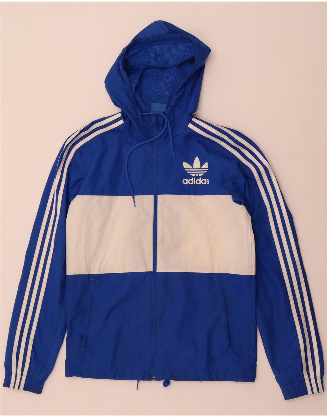 Adidas Herren-Trainingsanzug mit Kapuze, Jacke, klein, blau, Colourblock-Polyester