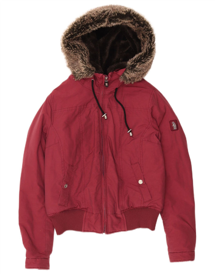 Refrigue Wattierte Damenjacke mit Kapuze, UK 10, Größe S, Burgunderrot, Baumwolle