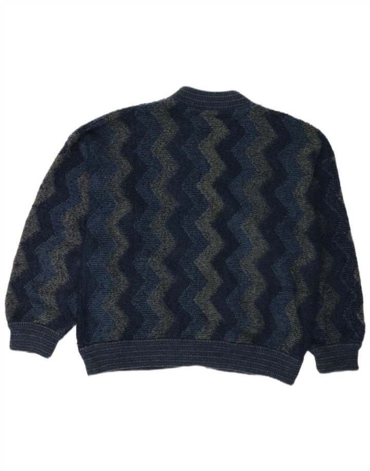 Vintage Herren Cardigan Pullover IT 50 Medium Navy Blue Chevron Wolle