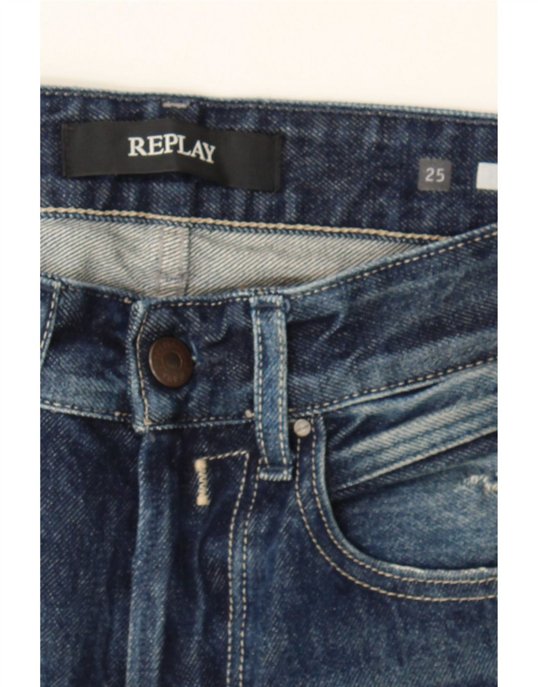 REPLAY Womens Heter Distressed Slim Jeans W25 L30 Blue Vintage Replay and Second-Hand Replay from Messina Hembry 
