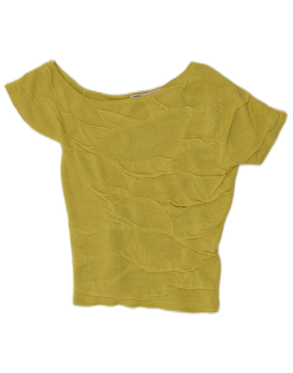 Zara Damen Crop Knit One Shoulder Top UK 8 Small Grüne Viskose