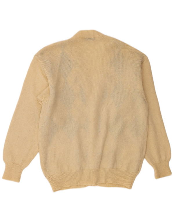 Hemmond Mens Cardigan Sweater Large Beige Argyle/Diamond Virgin Wool