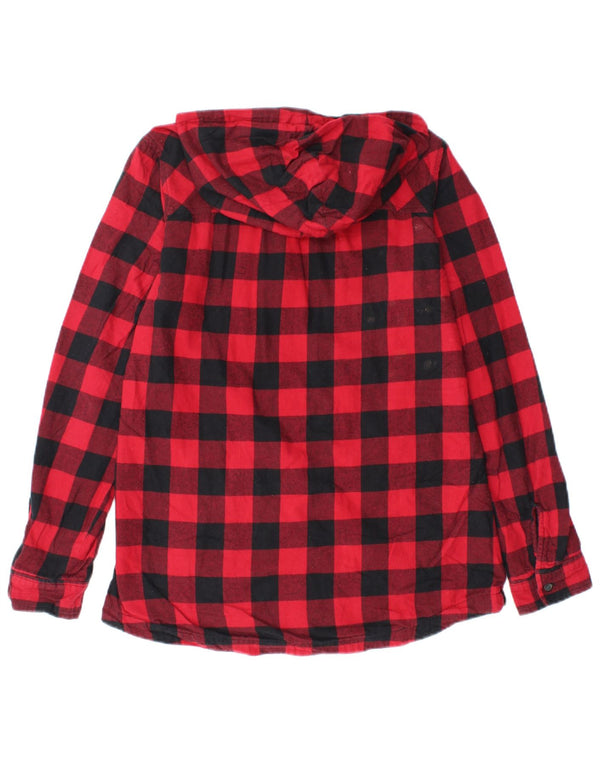 Eddie Bauer Womens Hooded Lumberjack Shirt UK 10 Small Red Gingham Cotton