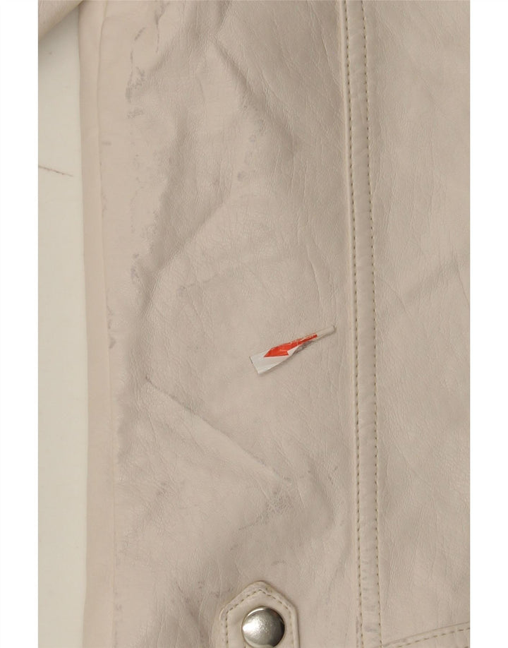 Topshop Damen-Bikerjacke aus Kunstleder, UK 8, Größe S, gebrochenes Weiß, Polyurethan