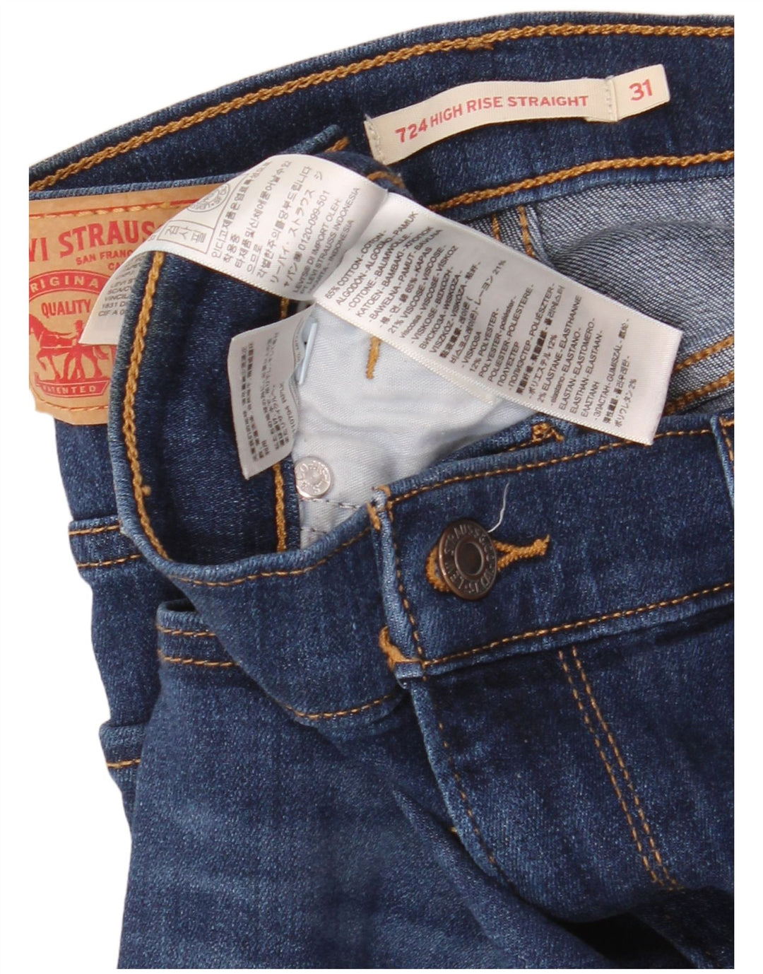 LEVI'S Damen 724 High Rise Straight Jeans W31 L32 Blaue Baumwolle