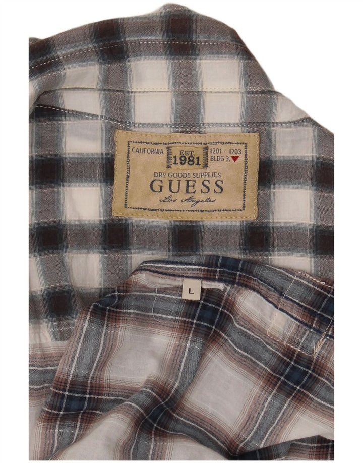 Guess Herren-Kurzarmhemd, groß, grau kariert