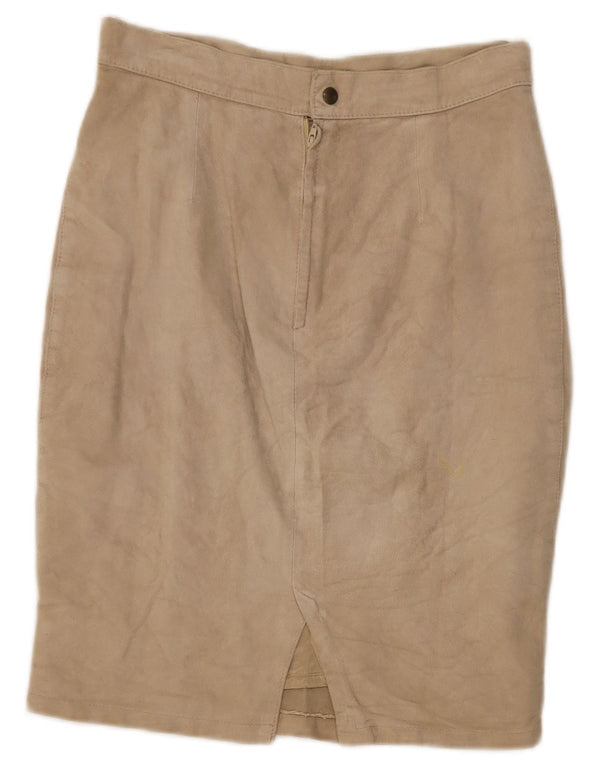 Vintage Damen Wildleder Bleistiftrock Medium W30 Beige