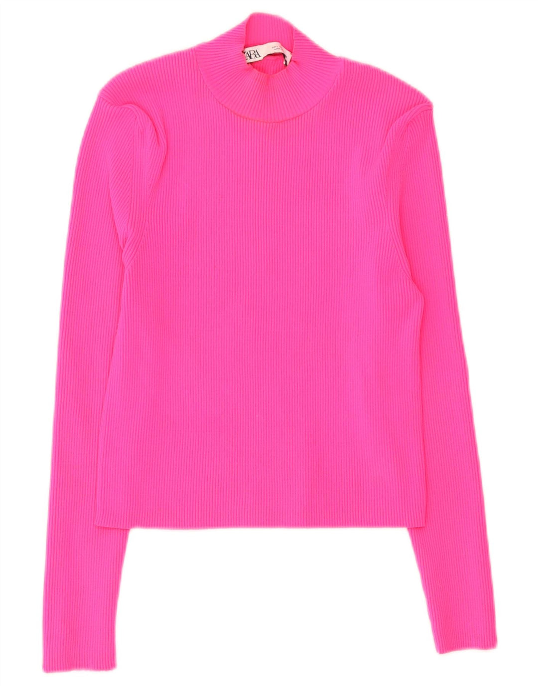 Zara Damen Crop Top Langarm UK 14 Large Rosa Polyamid