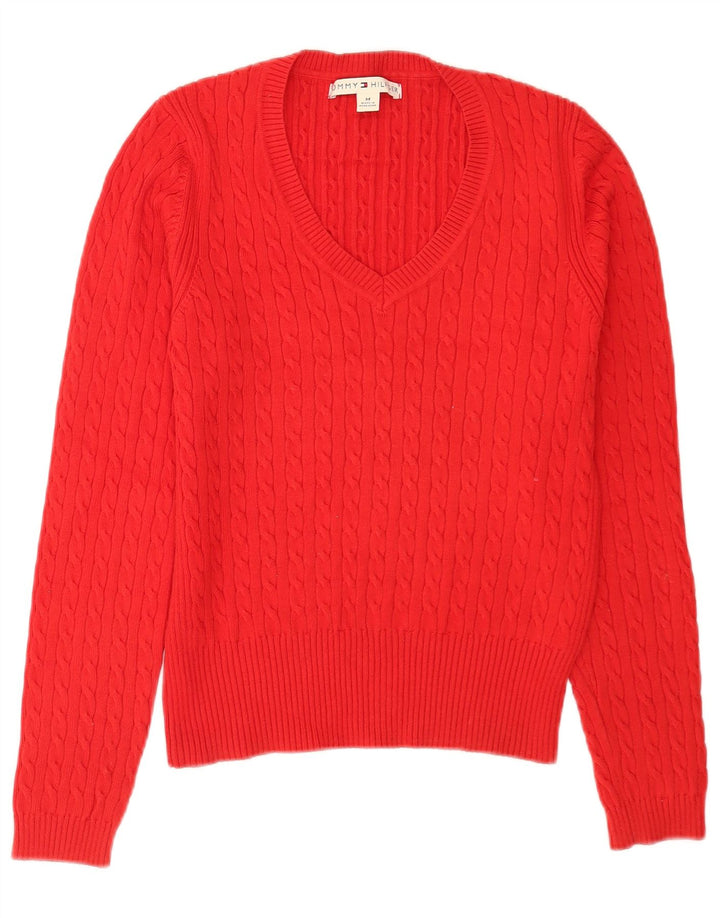 Tommy Hilfiger Damen-Pullover mit normaler Passform und V-Ausschnitt, Gr. 12, Mittelrot