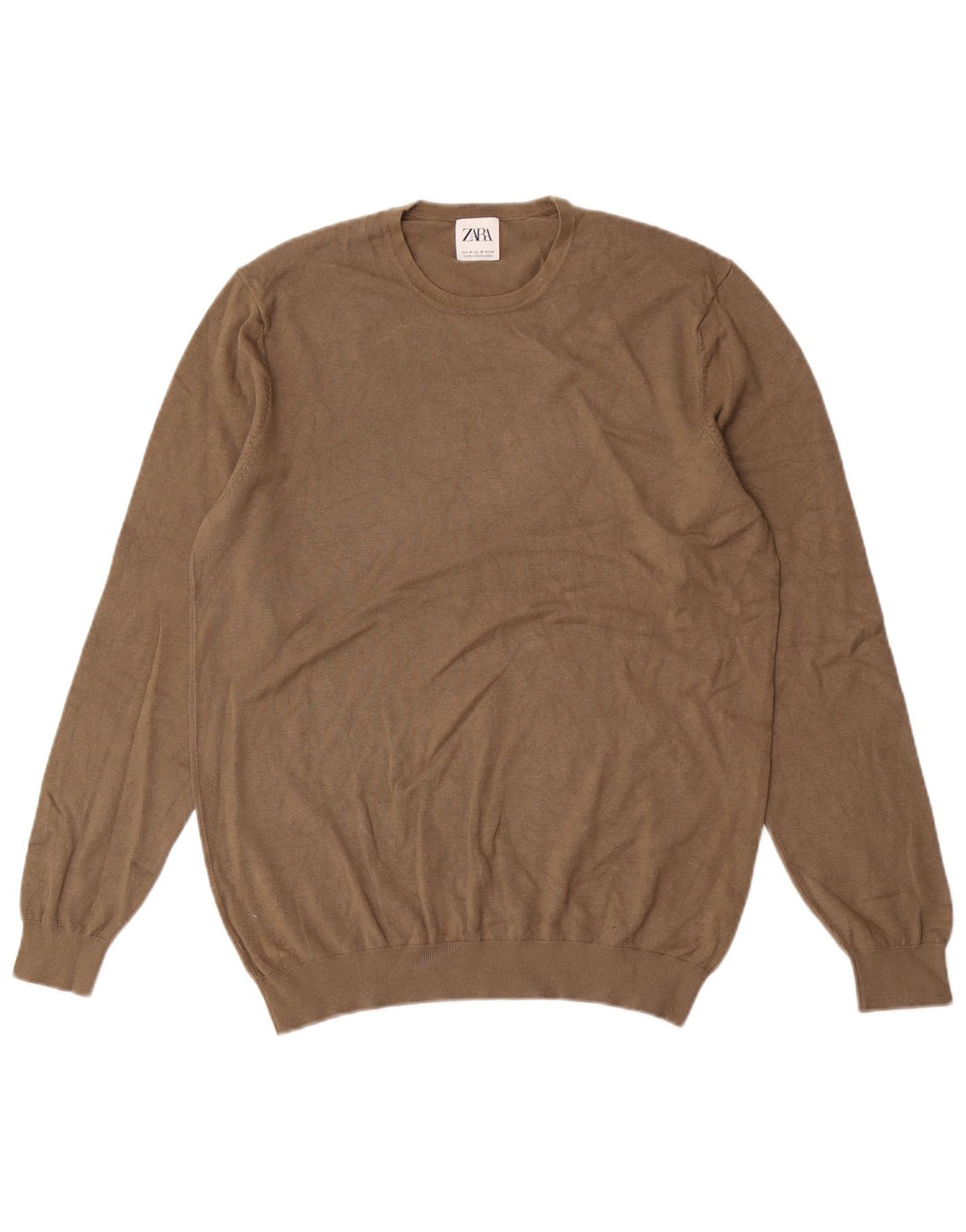 Zara Herren-Pullover mit Rundhalsausschnitt, mittelgroße Khaki-Viskose