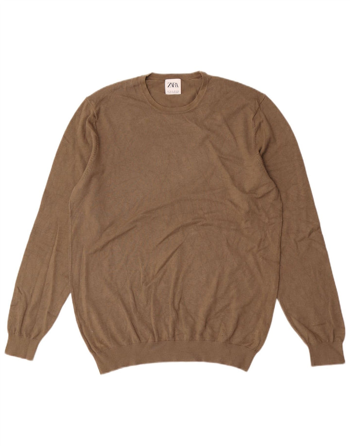 Zara Herren-Pullover mit Rundhalsausschnitt, mittelgroße Khaki-Viskose