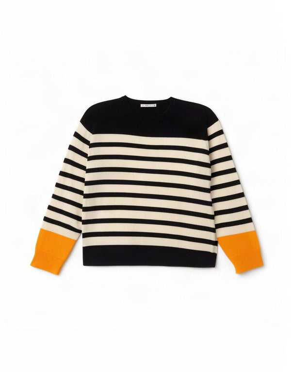 Zara Damen-Pullover, übergroß, Rundhalsausschnitt, Gr. 10, Größe S, Schwarz, gestreift