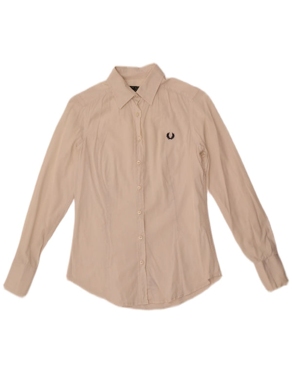 Fred Perry Damenhemd UK 10 Small Weiße Baumwolle