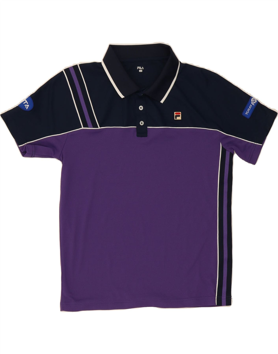 FILA Boys Polo Shirt 15-16 Years Large Purple Colourblock Polyester Vintage Fila and Second-Hand Fila from Messina Hembry 