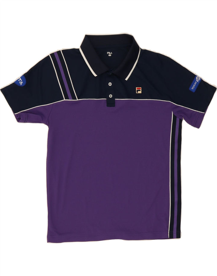 FILA Boys Polo Shirt 15-16 Years Large Purple Colourblock Polyester Vintage Fila and Second-Hand Fila from Messina Hembry 