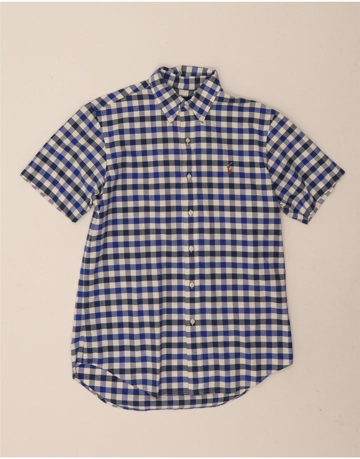 Ralph Lauren Herren-Kurzarmhemd aus mittelblauer Gingham-Baumwolle