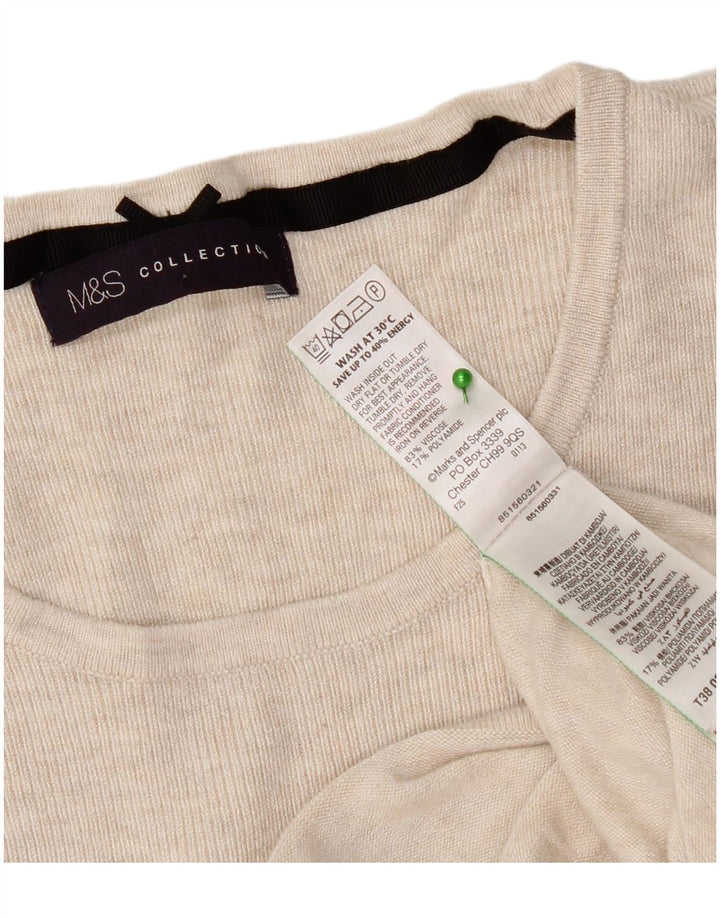 Marks & Spencer Damen-Top, 3/4-Ärmel, UK-Größe 12, Mittelbeige, gesprenkelte Viskose