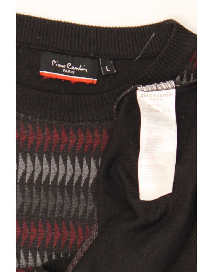 Pierre Cardin Herren-Pullover mit Rundhalsausschnitt, groß, schwarz, geometrisch, Polyester