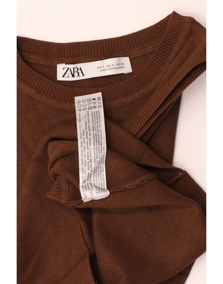 Zara Damen Weste Tank Top UK 8 Small Braune Viskose