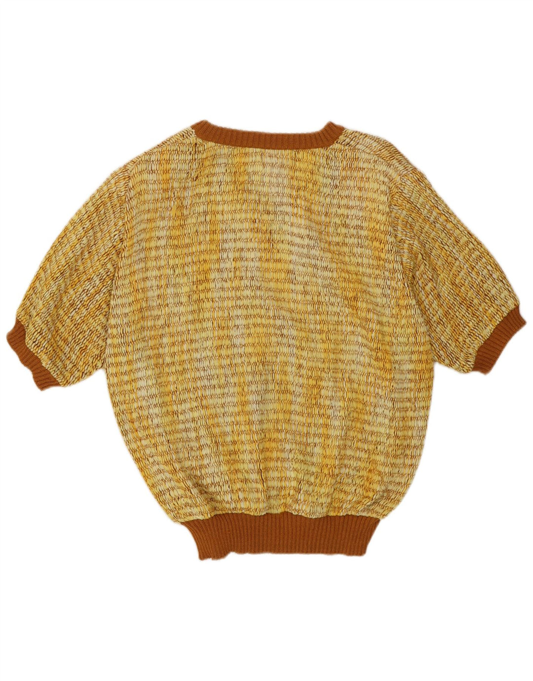 Vintage Damen Kurzarm V-Ausschnitt Pullover Pullover IT 44 Mittelgelb