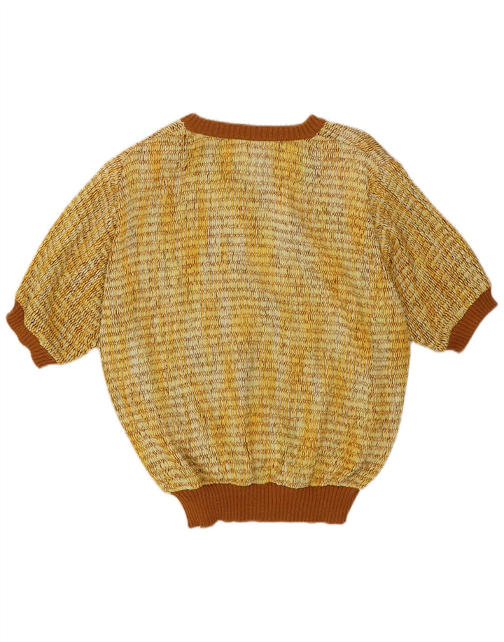 Vintage Damen Kurzarm V-Ausschnitt Pullover Pullover IT 44 Mittelgelb