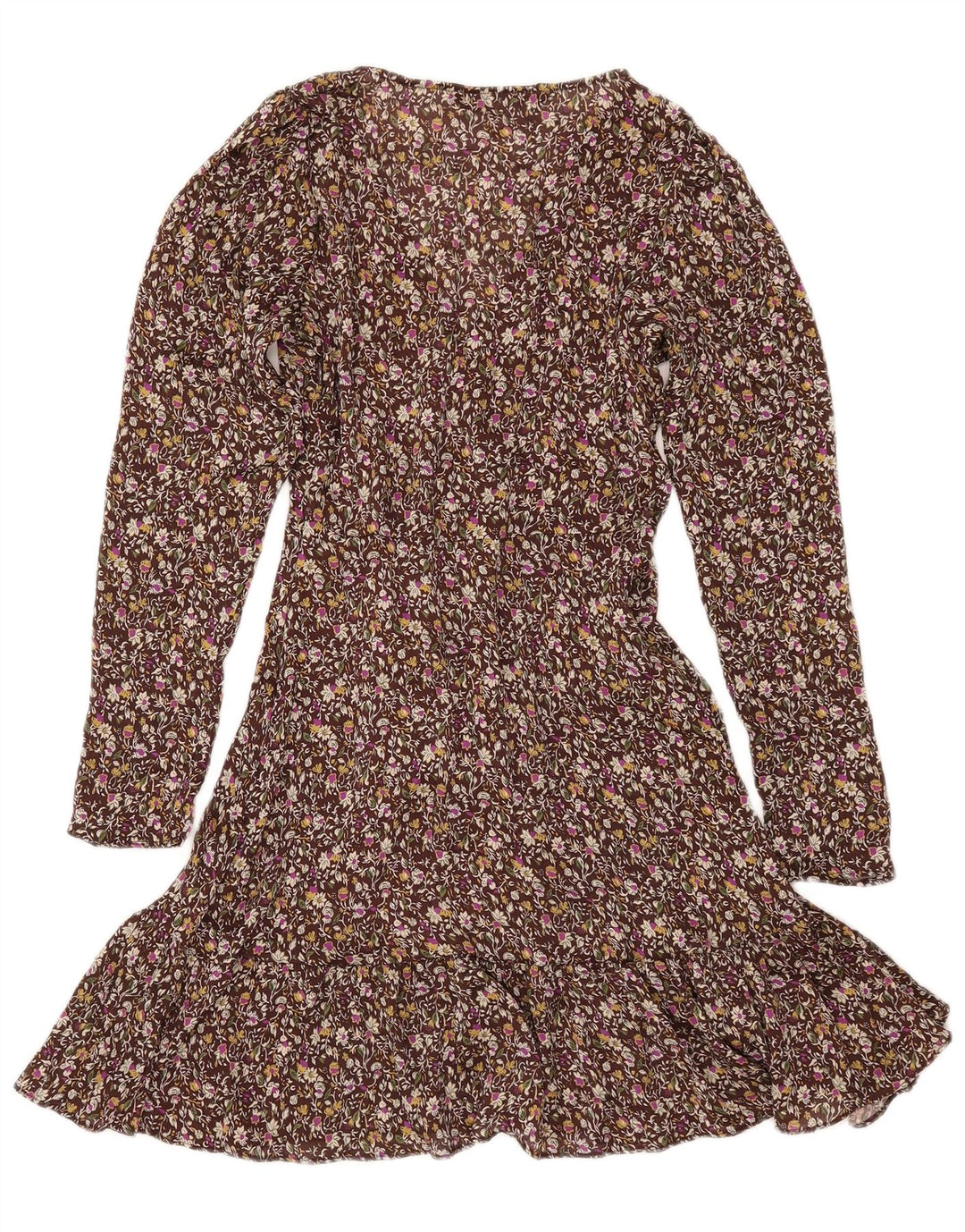 ZARA Damen Langarm-Wickelkleid UK 6 XS Braun geblümt