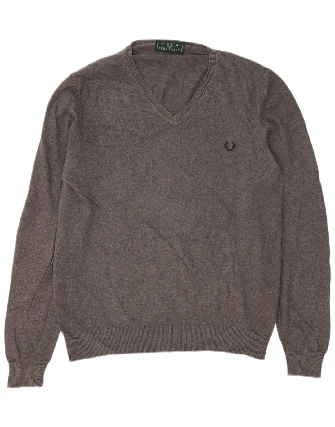 Fred Perry Herren-Pullover mit V-Ausschnitt, XL, graue Wolle