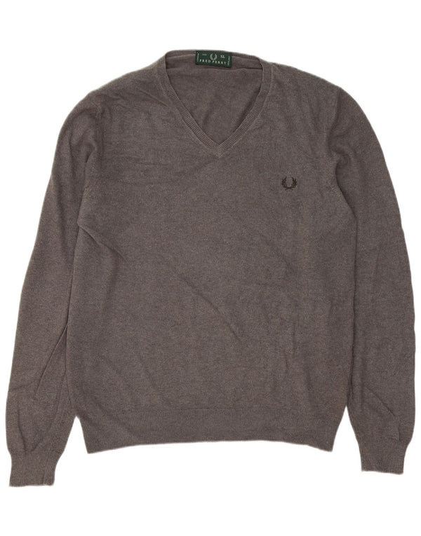 Fred Perry Herren-Pullover mit V-Ausschnitt, XL, graue Wolle