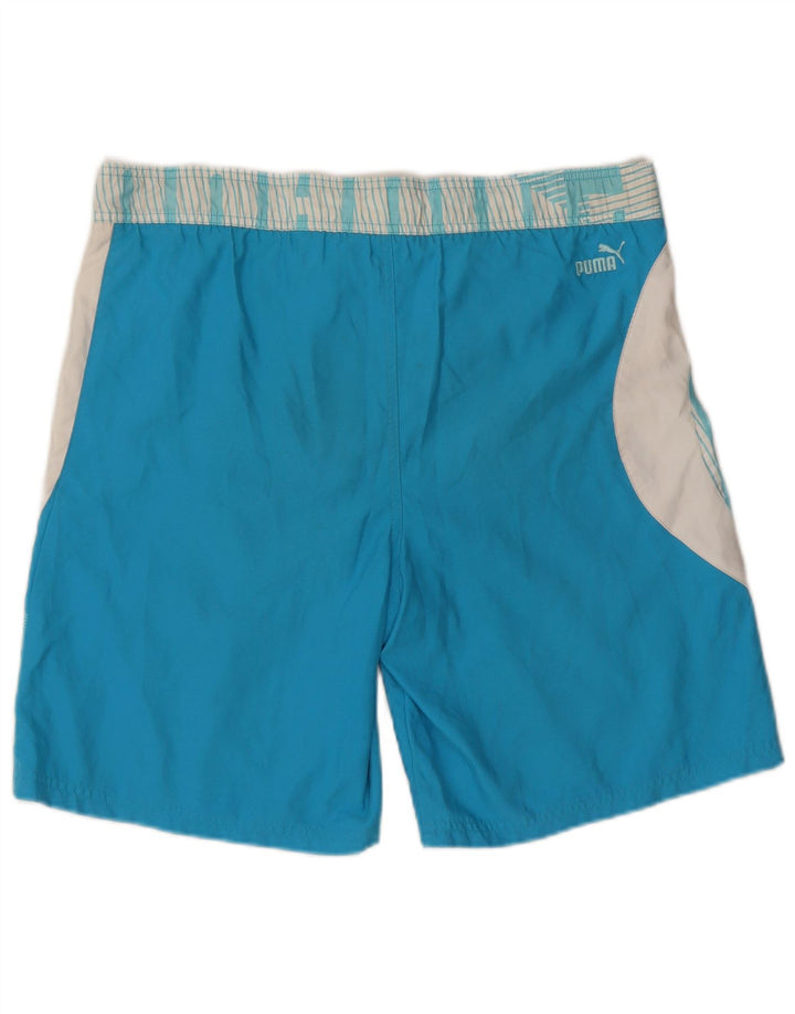 Puma Herren-Badeshorts mit Grafik, mittelblaues Farbblock-Polyester