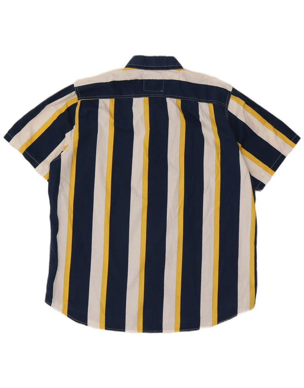 Hollister Herren Kurzarm-Slim-Fit-Hemd 2XL blau gestreift aus Baumwolle