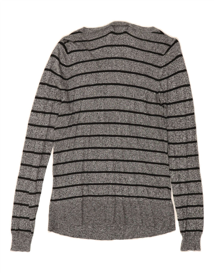 MOSSIMO Womens V-Neck Jumper Sweater UK 12 Medium Grey Striped Nylon Vintage Mossimo and Second-Hand Mossimo from Messina Hembry 