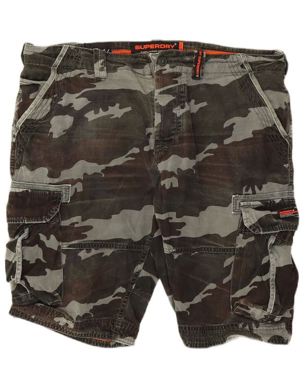 Superdry Herren Cargo-Shorts W38 XL, grüne Camouflage-Baumwolle