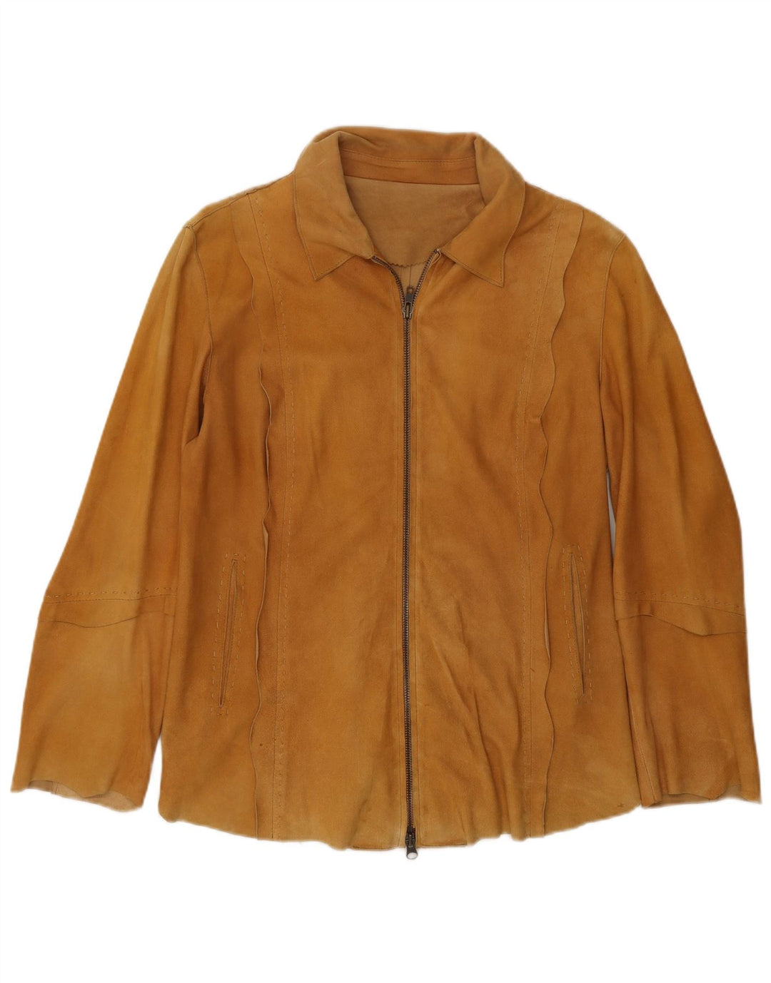 Vintage Damen Wildleder-Overshirt-Hemd IT 44 Mittelbeiges Leder