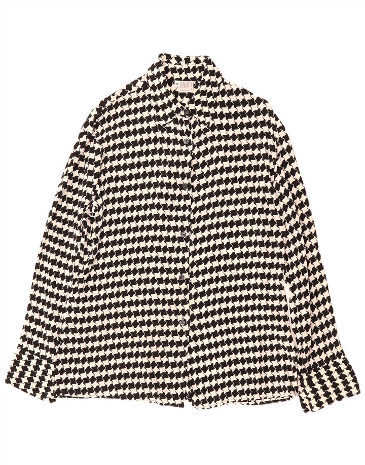 VINTAGE Damen Hemdbluse IT 46 Große schwarze Hahnentritt-Viskose