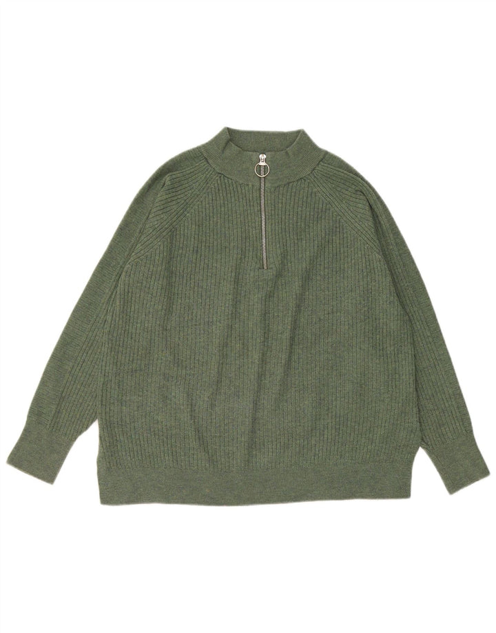 Marks & Spencer Damen-Pullover mit Reißverschluss am Hals, UK 14, Mittelgrün, Polyester