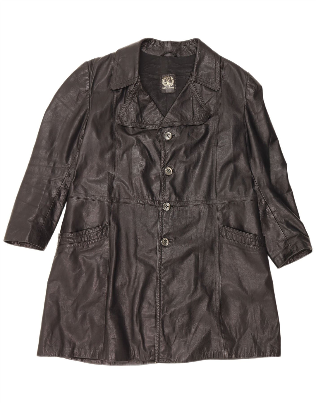 Vintage Herren Ledermantel UK 40 Großes schwarzes Leder