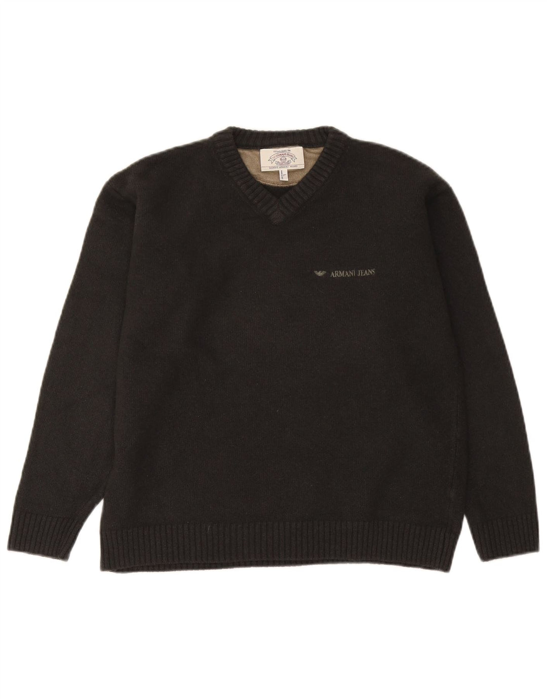 Armani Jeans Herren-Pullover mit V-Ausschnitt, große graue Wolle