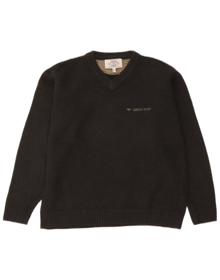 Armani Jeans Herren-Pullover mit V-Ausschnitt, große graue Wolle