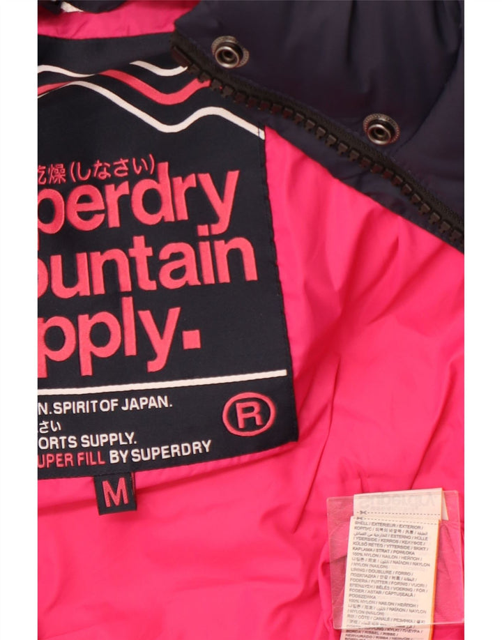 SUPERDRY Wattierte Damenjacke mit Kapuze, UK 12, mittelmarineblaues Nylon