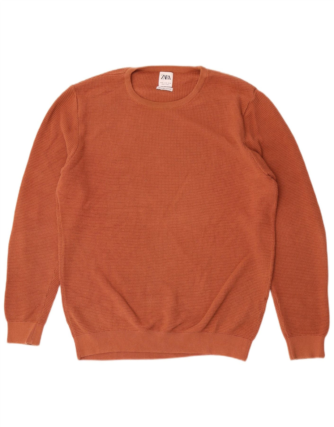 Zara Herren-Pullover mit Rundhalsausschnitt, mittelorange Baumwolle