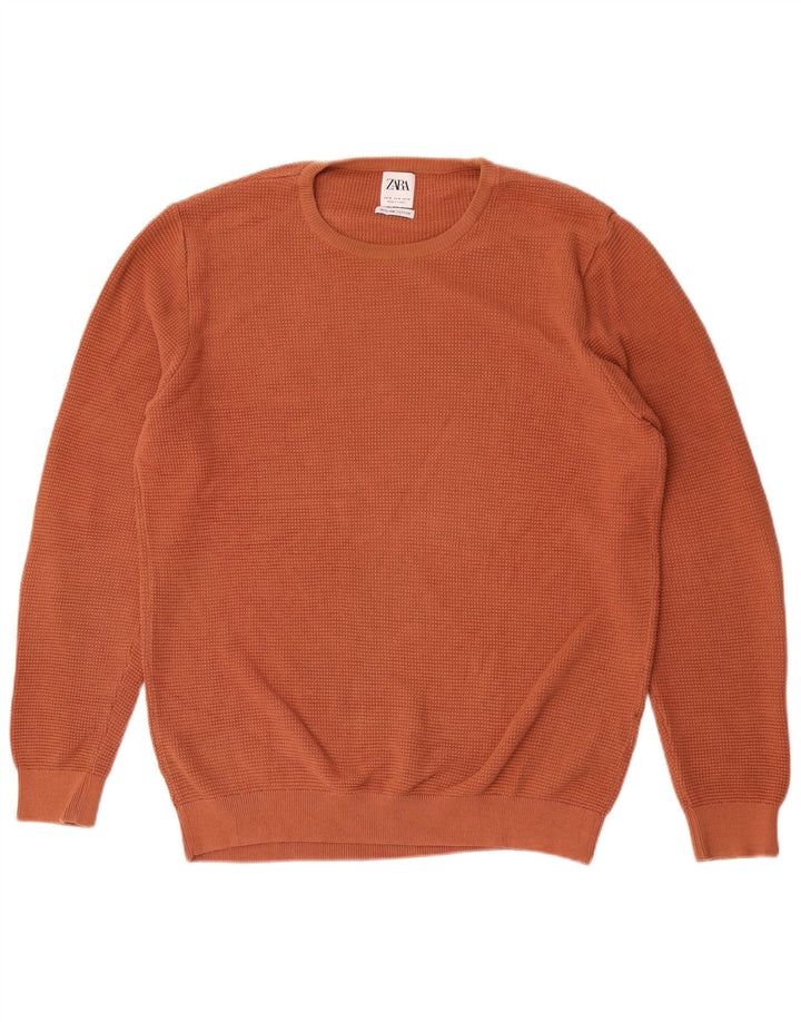 Zara Herren-Pullover mit Rundhalsausschnitt, mittelorange Baumwolle