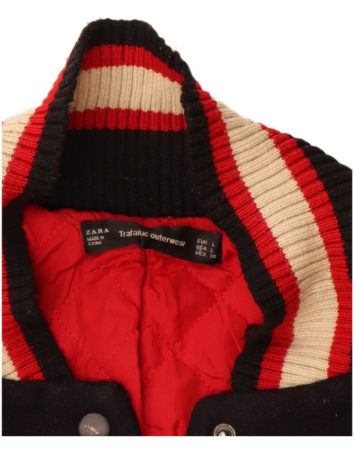 Zara Damen Trafaluc Graphic Varsity Jacke UK 16 Large Schwarz Colourblock