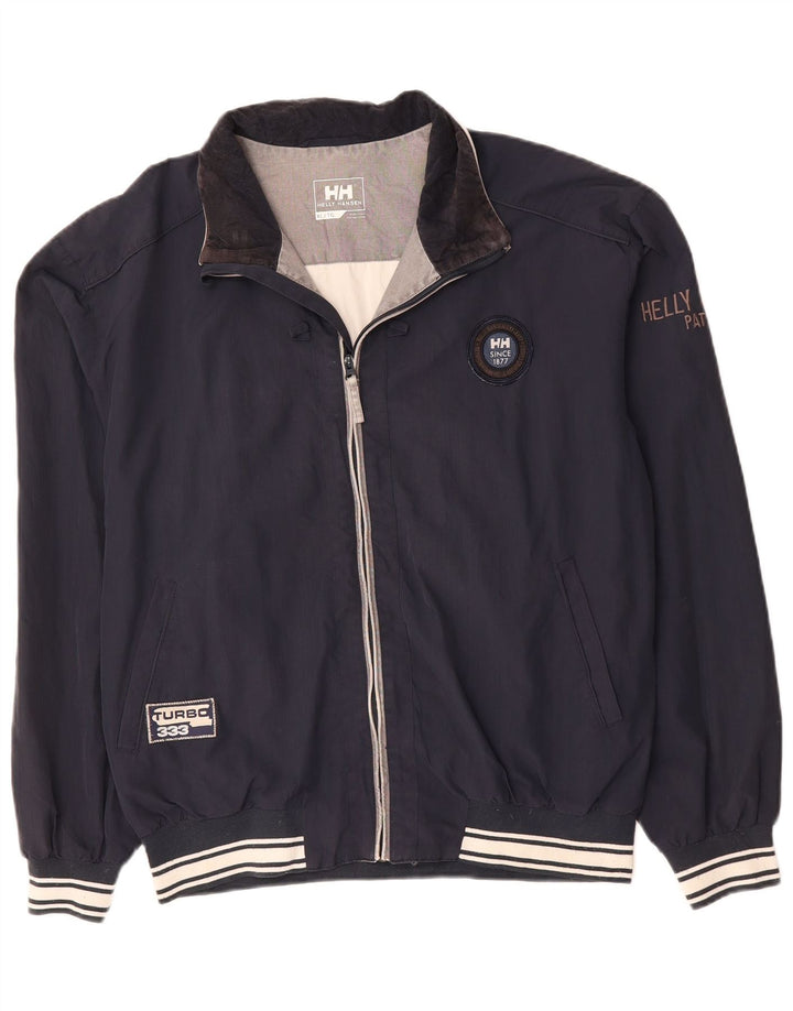 HELLY HANSEN Mens Graphic Bomber Jacket UK 42 XL Navy Blue Nylon