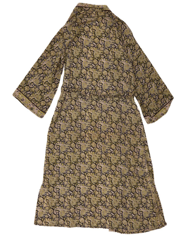Vintage Damen Maxi Robe Kleid UK 14 Großes Khaki Paisley Polyester