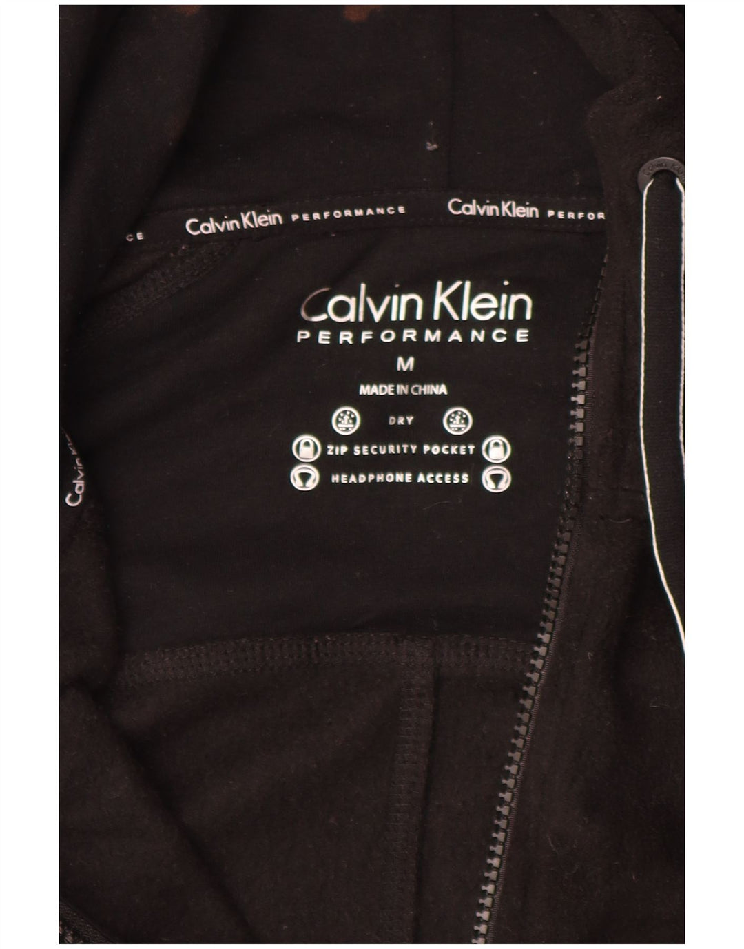 CALVIN KLEIN Damen Fleecejacke mit grafischer Kapuze, UK 14, mittelschwarz