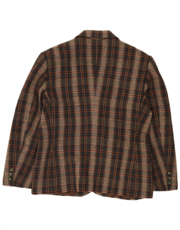 Vintage Damen 2-Knopf-Blazerjacke IT 44 Mittelbraun karierte Wolle
