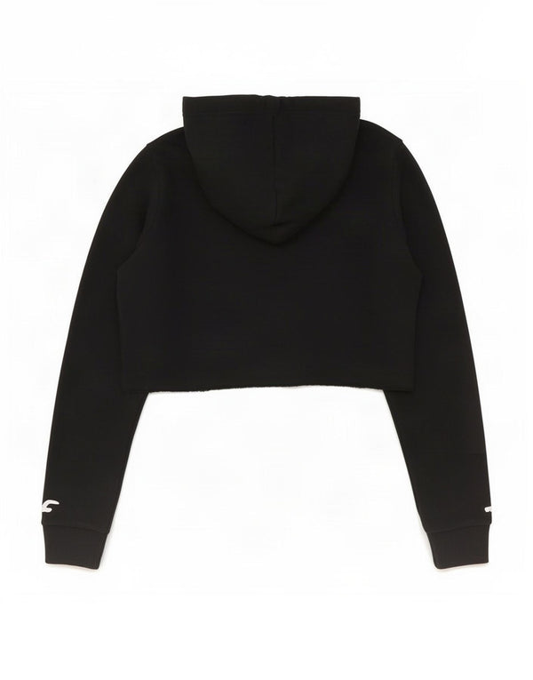 Hollister Damen Crop Hoodie Pullover UK 10 Small Schwarz Baumwolle