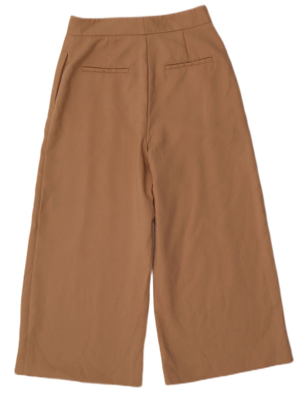 ZARA Damen-Hose mit weitem Bein, mittelgroß, W28, L24, Beige, Polyester